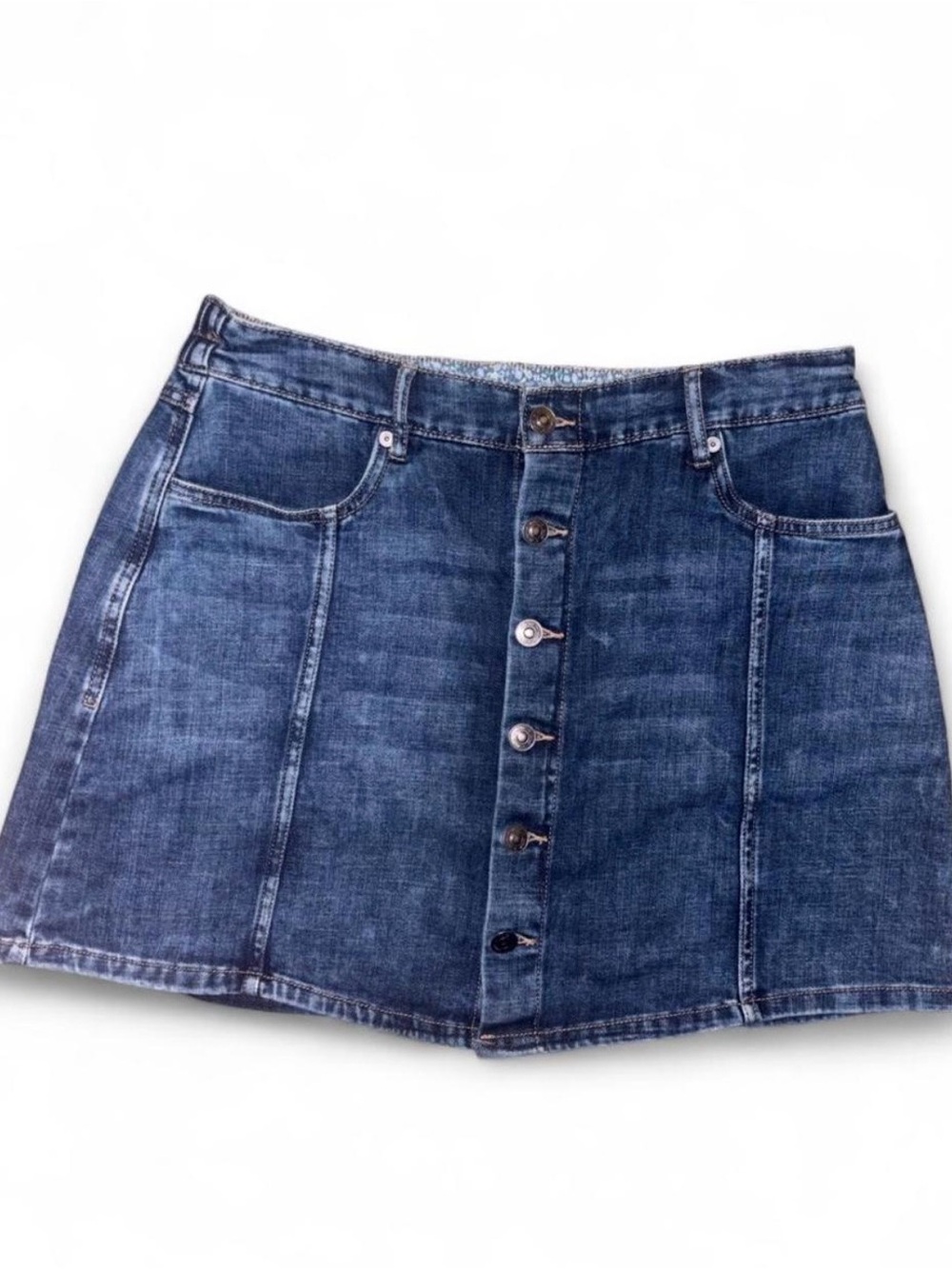 aerie Denim Button-Front Mini Skirt in Dark Blue